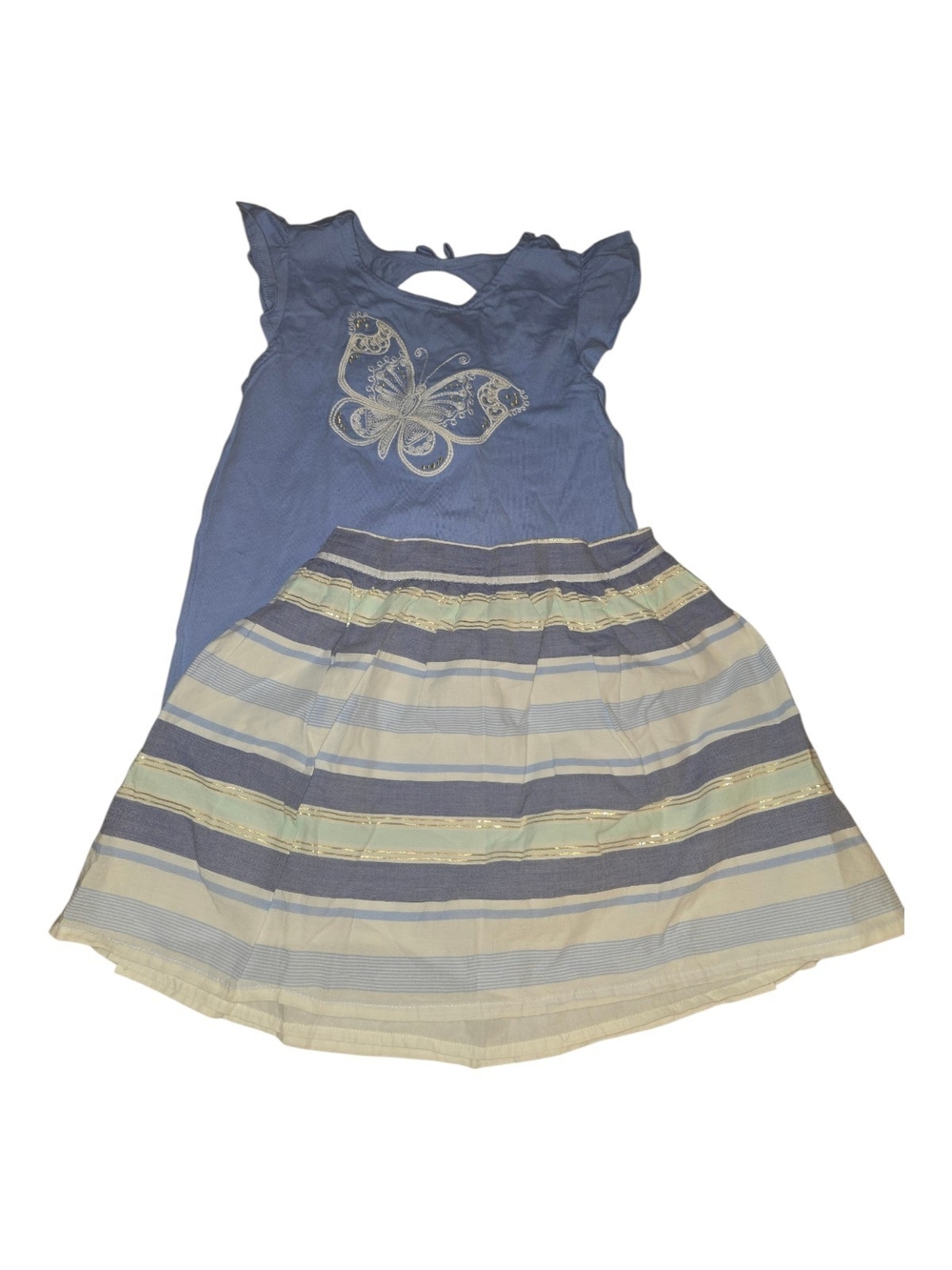 Gymboree Blue Top and Striped Skirt Set with Butterfly Accent